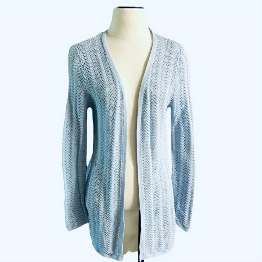 TALBOTS Feather & Fan Knit Cotton Cardigan Size MediumEUC!